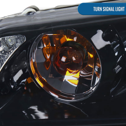 Ronnin - Fits 1997-2003 Pontiac Grand Prix All-in-One Replacement LED Dual Rims Projector Headlights + Corner Lights Assembly Pair | Black Smoke