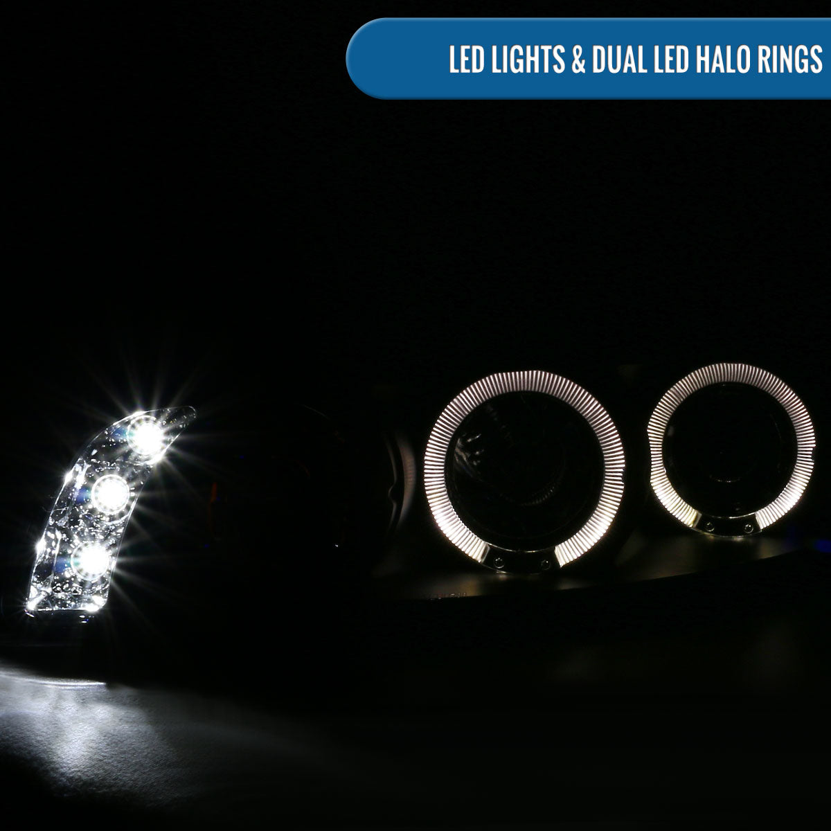 Ronnin - Fits 1997-2003 Pontiac Grand Prix All-in-One Replacement LED Dual Rims Projector Headlights + Corner Lights Assembly Pair | Black