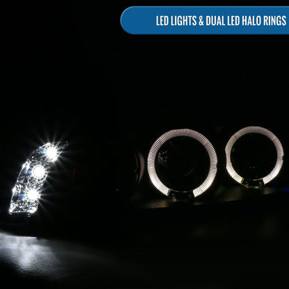 Ronnin - Fits 1997-2003 Pontiac Grand Prix All-in-One Replacement LED Dual Rims Projector Headlights + Corner Lights Assembly Pair | Black