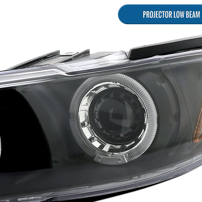 Ronnin - Fits 1997-2003 Pontiac Grand Prix All-in-One Replacement LED Dual Rims Projector Headlights + Corner Lights Assembly Pair | Black