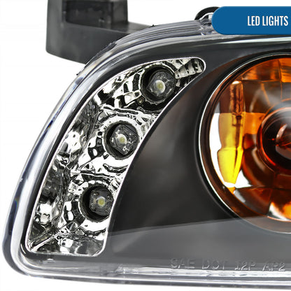 Ronnin - Fits 1997-2003 Pontiac Grand Prix All-in-One Replacement LED Dual Rims Projector Headlights + Corner Lights Assembly Pair | Black