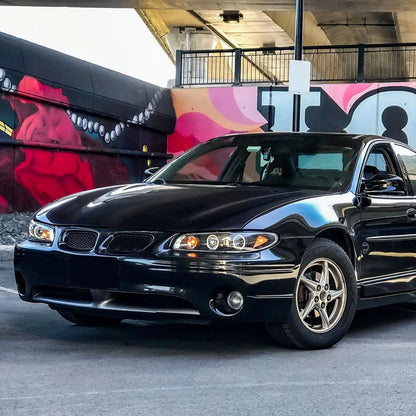 Ronnin - Fits 1997-2003 Pontiac Grand Prix All-in-One Replacement LED Dual Rims Projector Headlights + Corner Lights Assembly Pair | Black