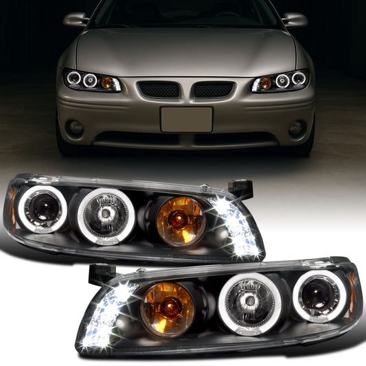 Ronnin - Fits 1997-2003 Pontiac Grand Prix All-in-One Replacement LED Dual Rims Projector Headlights + Corner Lights Assembly Pair | Black