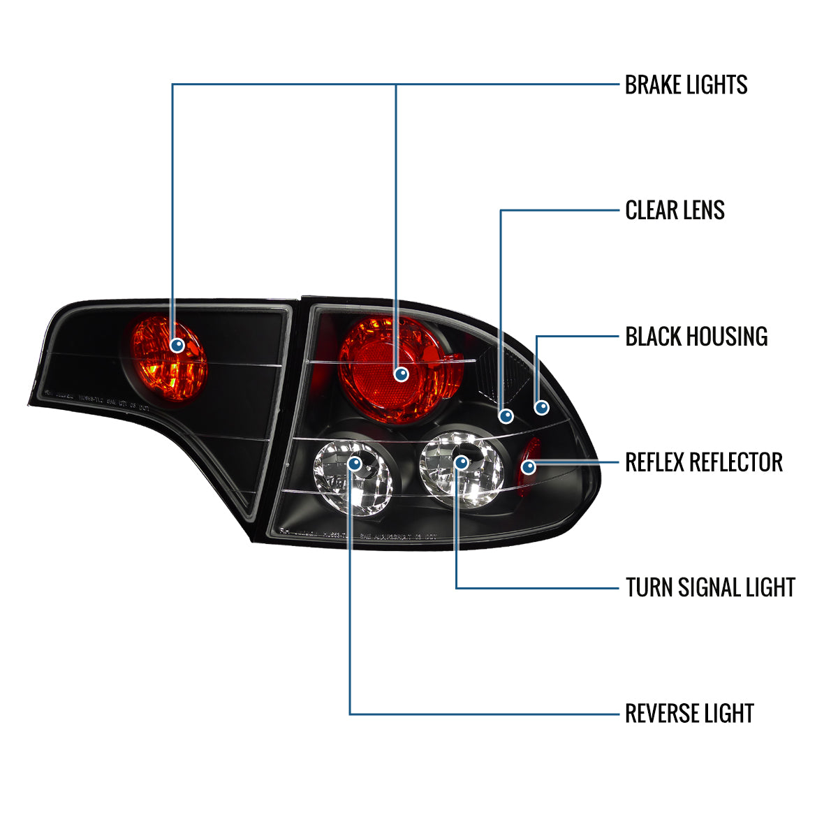 Ronnin - Fits 2006-2011 Honda Civic Sedan 4 Door Factory Replacement Tail Lights Assembly Pair | Black