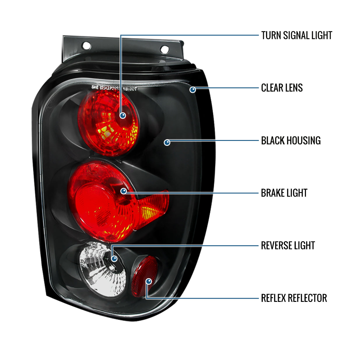 Ronnin - Fits 1998-2001 Ford Explorer Mercury Mountaineer Tail Lights Assembly Replacement Pair | Black