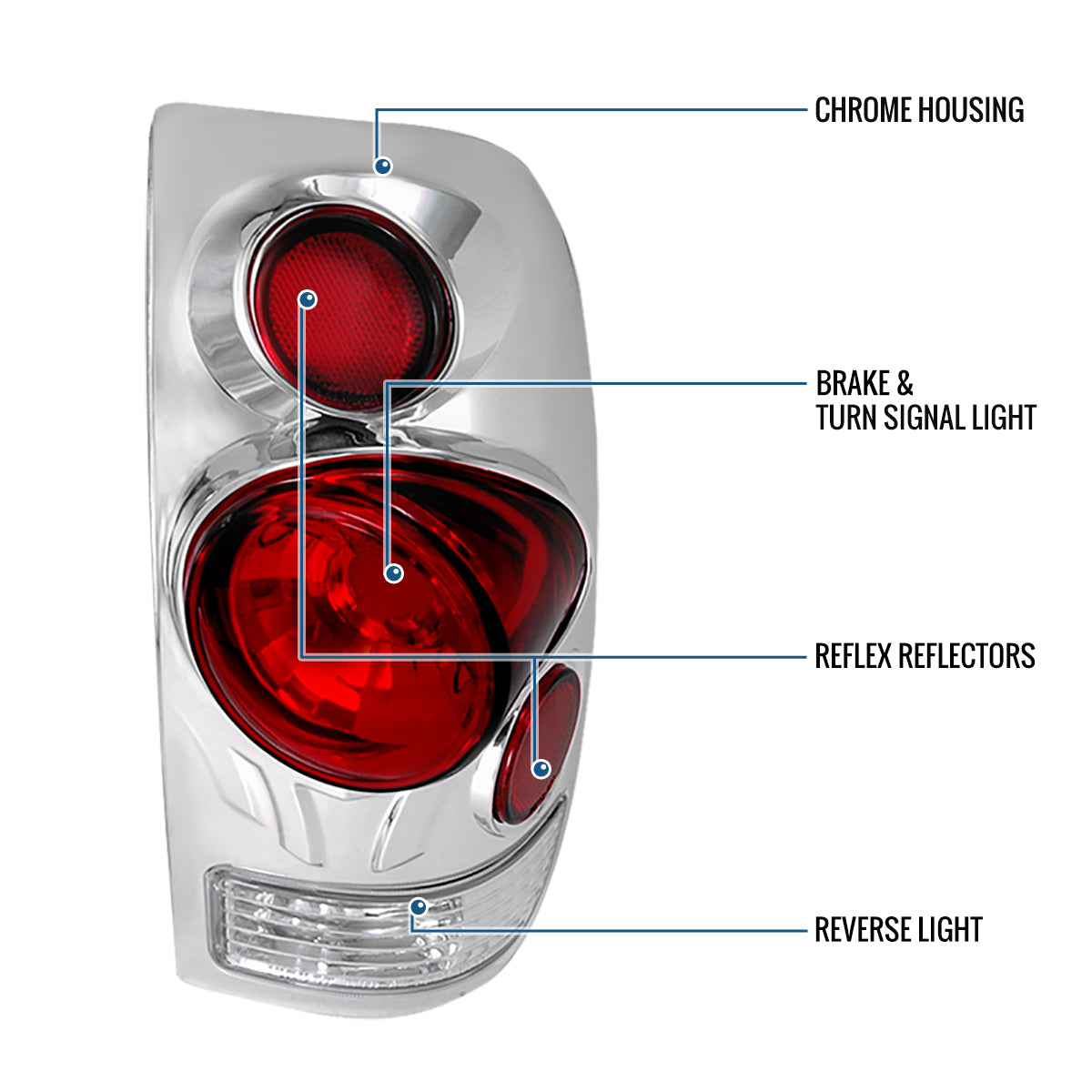 Ronnin - Fits 1997-2004 Ford F150 Heritage F250 F350 F450 F550 Styleside Tail Lights Assembly Pair | Chrome
