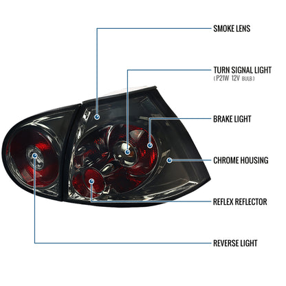 Ronnin - Compatible con Volkswagen Golf MK5 GTI Rabbit R32 2006-2009 | Juego de luces traseras de repuesto estilo europeo | Ahumado