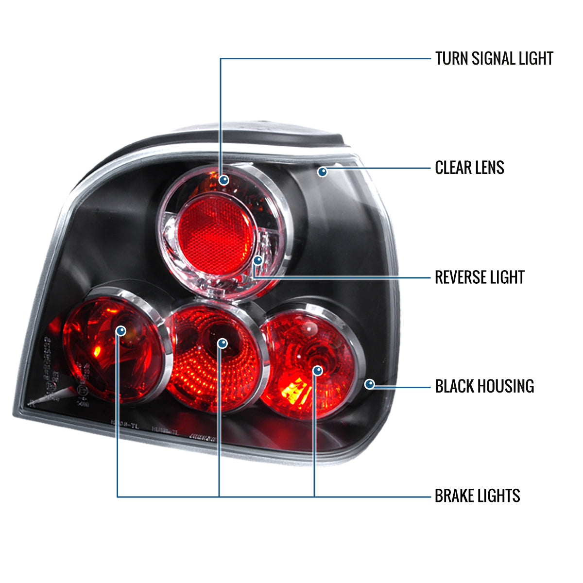 Ronnin - Fits 1993-1998 Volkswagen Golf MK3 Euro Style Replacement Tail Lights Assembly Pair | Black