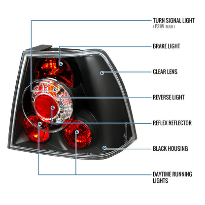 1999-2005 Volkswagen Sedan Jetta MK4 Replacement Tail Lights Assembly Pair | Black
