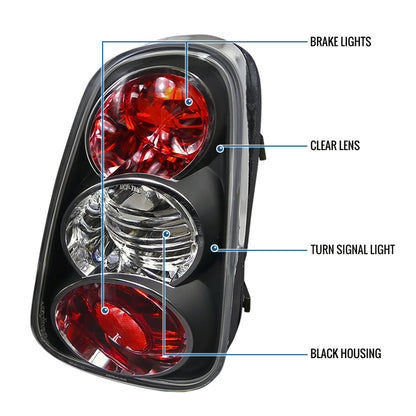 2002-2004 Mini Cooper Euro Style Tail Lights Replacement Assembly Pair | Black