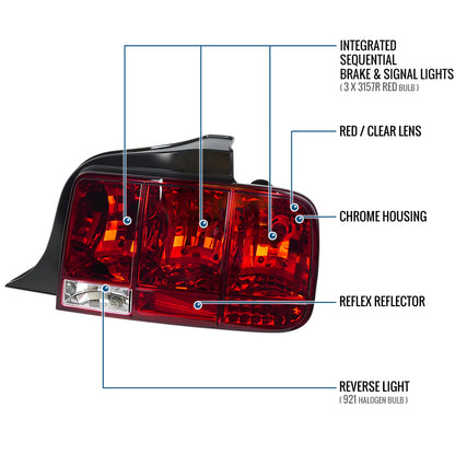 Ronnin - Conjunto de luces traseras de repuesto de fábrica para Ford Mustang 2005-2009 | Par | Rojo