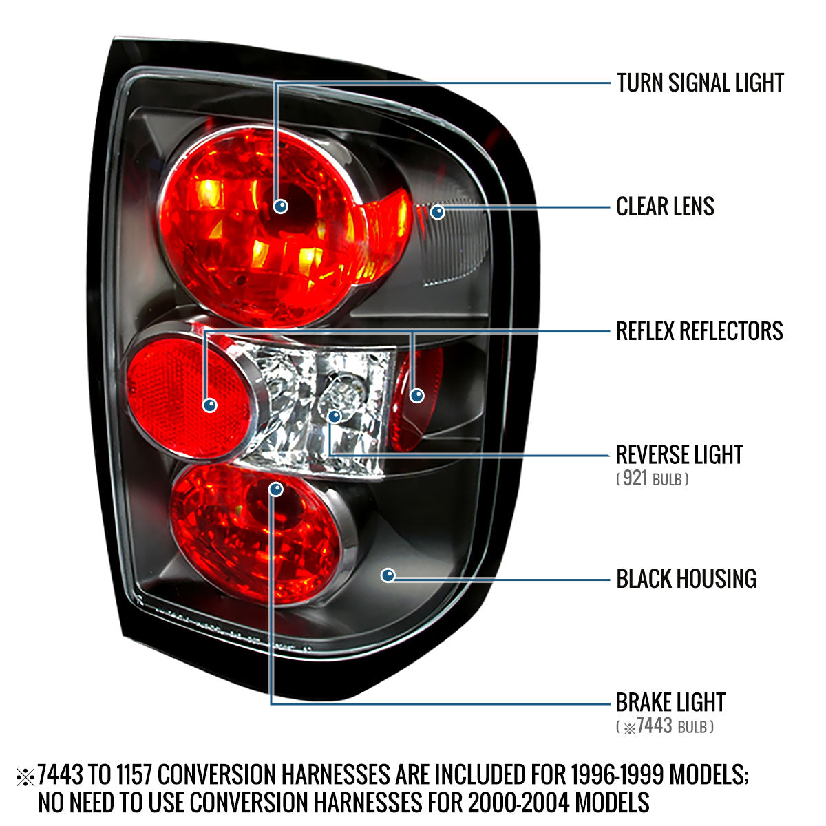 Ronnin - Fits 1996-2004 Nissan Pathfinder 1997-2004 Infiniti QX4 Tail Lights Replacement Assembly Pair | Black