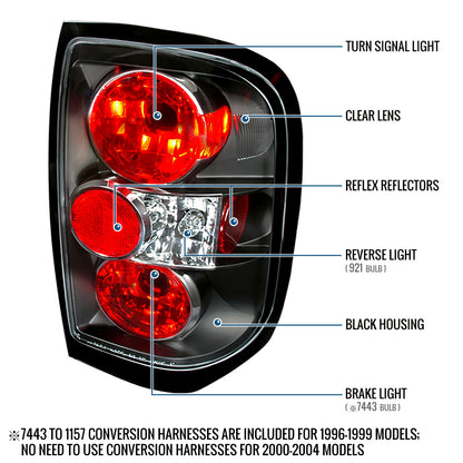 Ronnin - Fits 1996-2004 Nissan Pathfinder 1997-2004 Infiniti QX4 Tail Lights Replacement Assembly Pair | Black