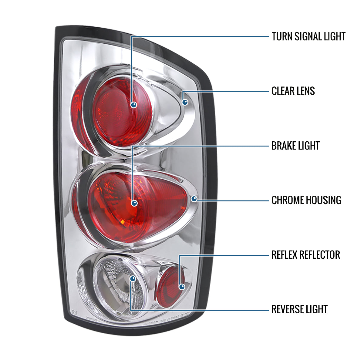 Ronnin - Fits 2002-2006 Dodge Ram 1500 2500 3500 Upgrade Factory Style Replacement Tail Lights Assembly Pair | Chrome