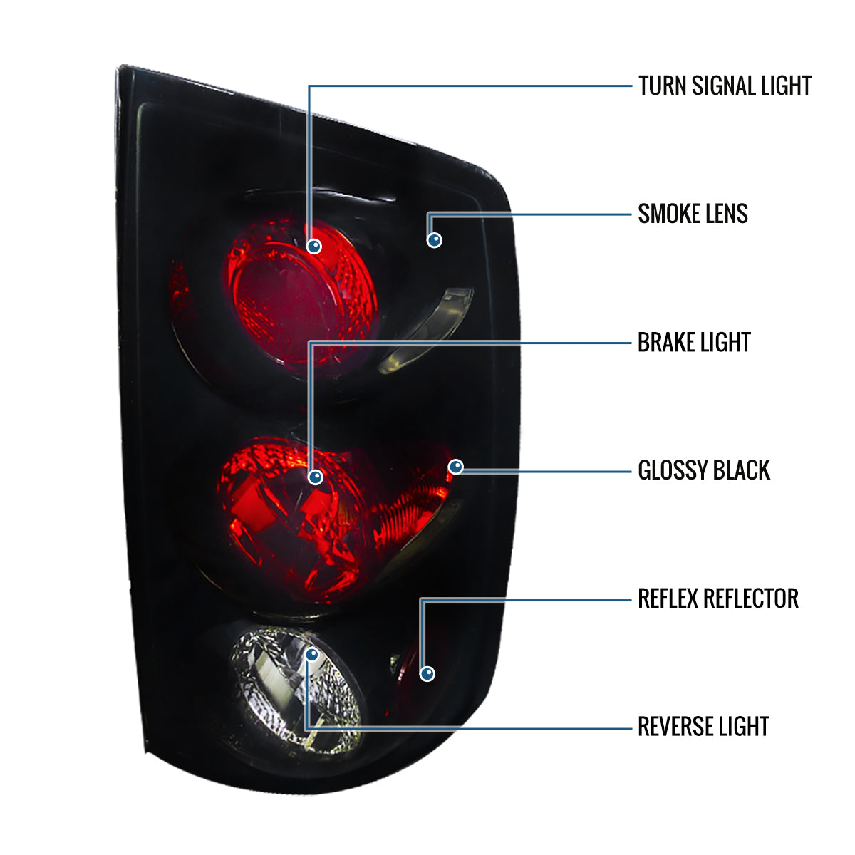 2002-2006 Dodge Ram 1500 2500 3500 Upgrade  Style Replacement Tail Lights Assembly Pair | Black Smoke