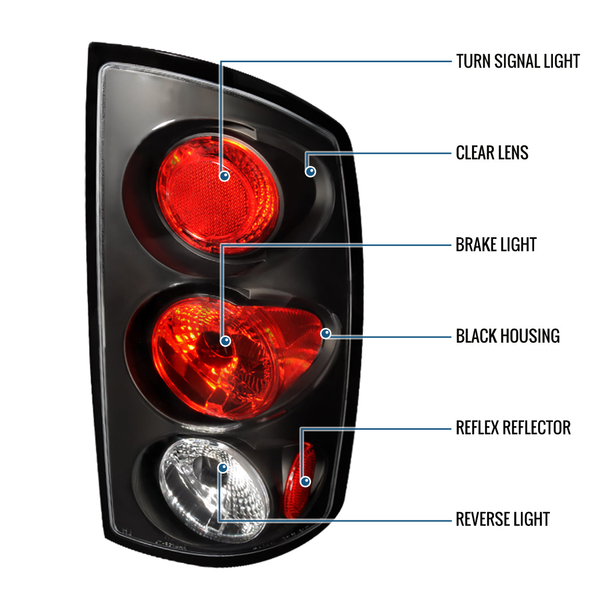 2002-2006 Dodge Ram 1500 2500 3500 Upgrade  Style Replacement Tail Lights Assembly Pair | Black