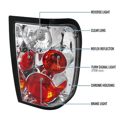 2001-2005 Ford Ranger Euro Style Replacement Tail Lights Assembly Pair | Chrome