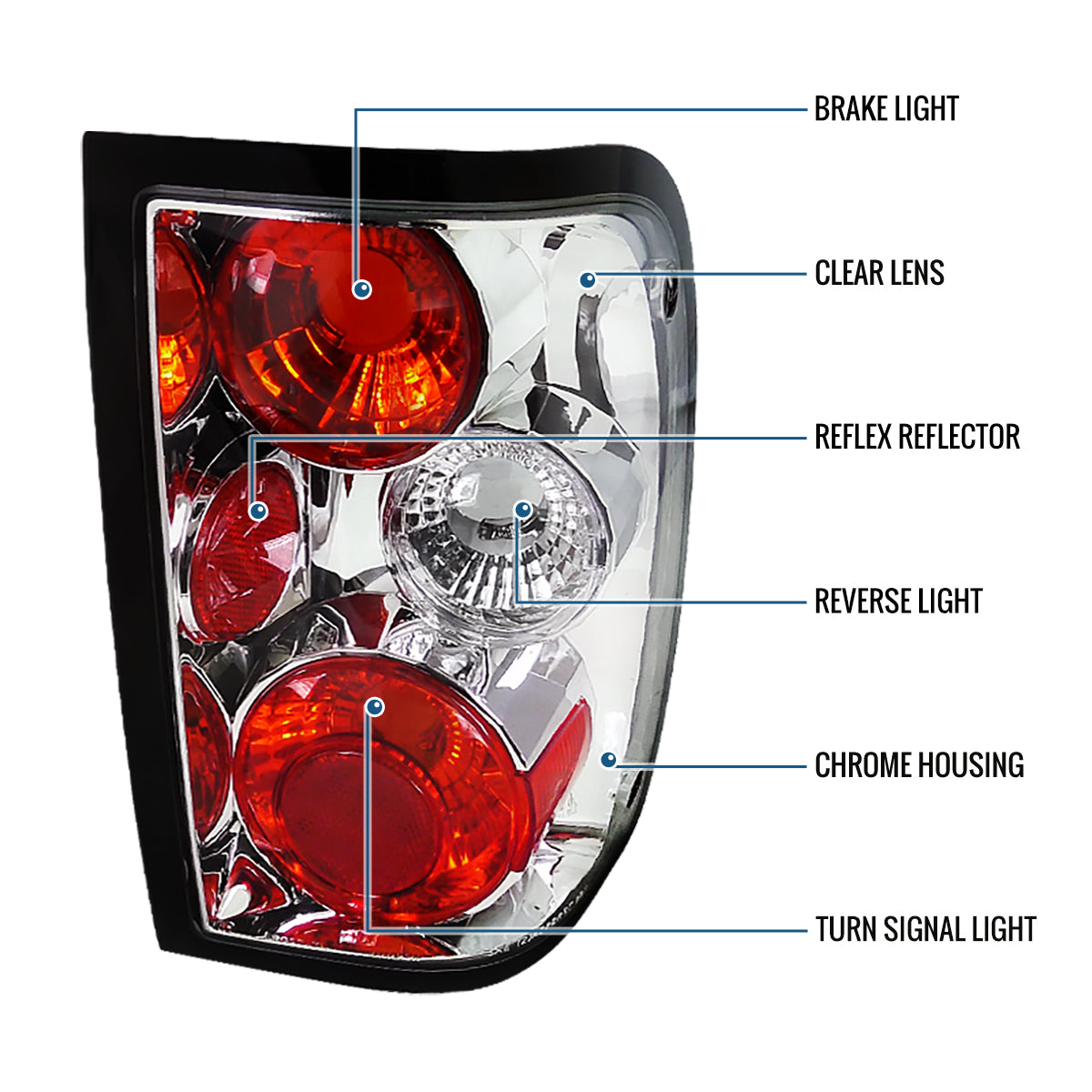 Ronnin - Fits 1993-1997 Ford Ranger Euro Style Replacement Tail Lights Assembly Pair | Chrome