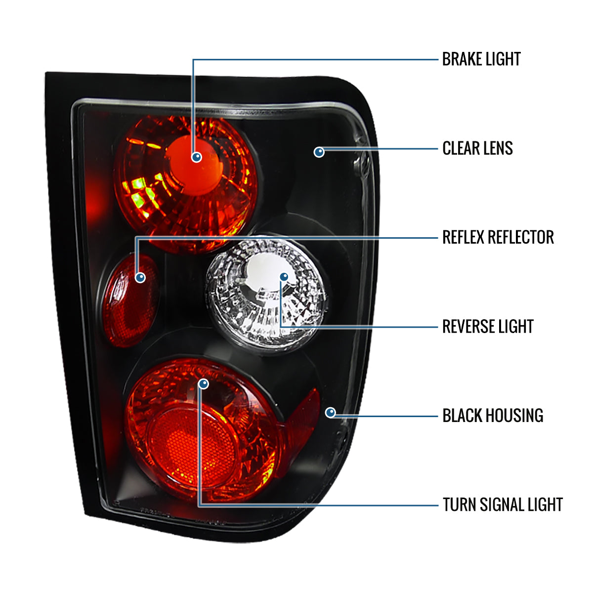 Ronnin - Fits 1993-1997 Ford Ranger Euro Style Replacement Tail Lights Assembly Pair | Black