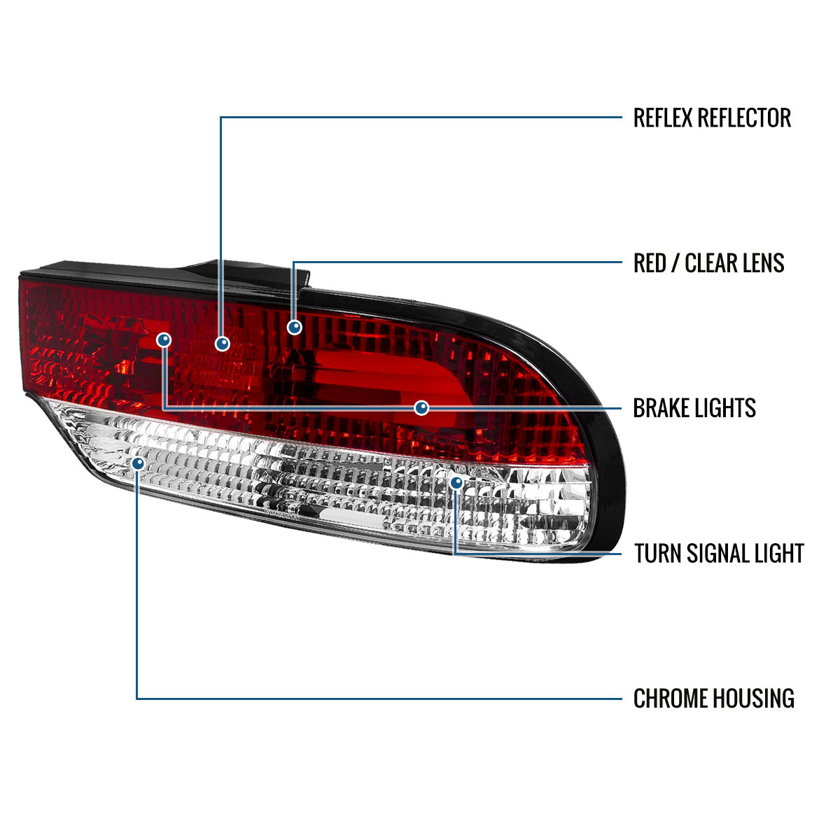 1989-1994 Nissan 240SX S13  Replacement Tail Lights Assembly Pair | Red
