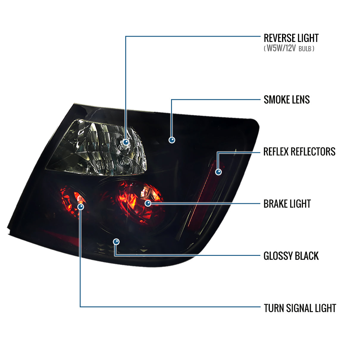 Ronnin - Fits 2004-2010 Scion tC Euro Style Tail Lights Replacement Assembly Pair | Black Smoke