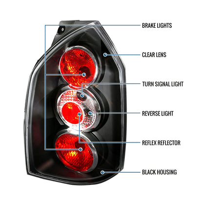 Ronnin - Se adapta a Hyundai Tucson 2004-2009 con recortes redondos, conjunto de luces traseras de repuesto, par | Negro