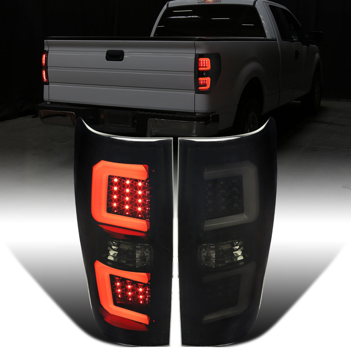 Ronnin - Compatible con Ford F150 de 2009-2014, faros traseros LED de repuesto mejorados con tubo LED, luces de freno y direccionales integradas, par | Negro Ahumado