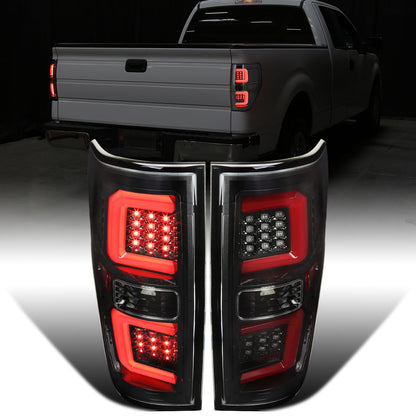 2009-2014 Ford F150 Upgrade Replacement LED Running Tube Integrated Brake and Turn Signals Tail Lights Assembly Pair | Gloss Black