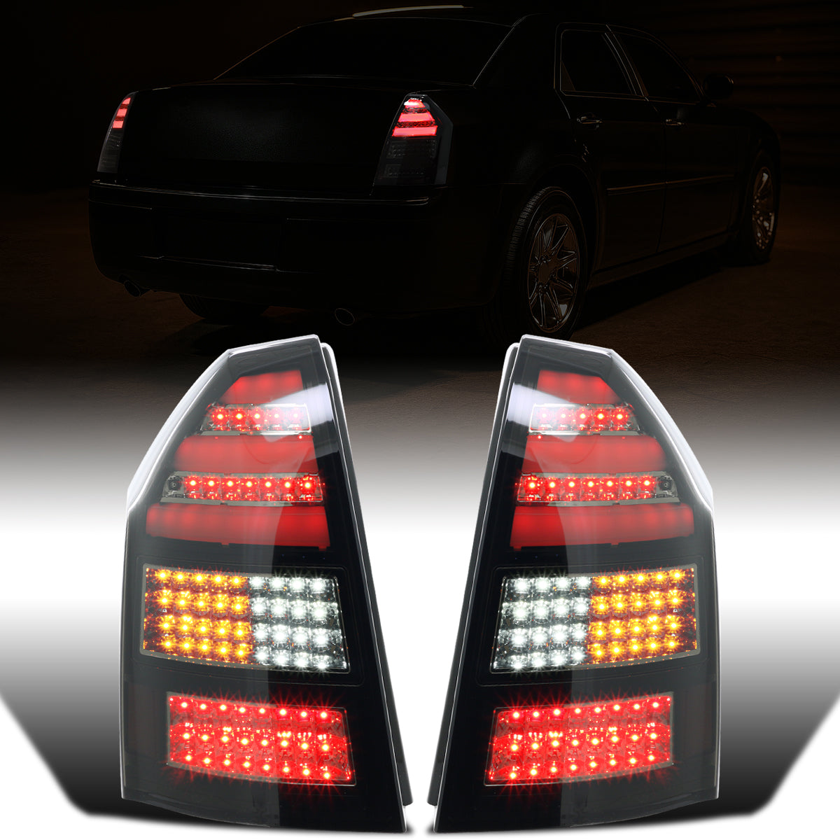 Ronnin - Compatible con Chrysler 300C 2005-2007 Luces traseras LED completas mejoradas Par de montaje de repuesto | Negro Ahumado