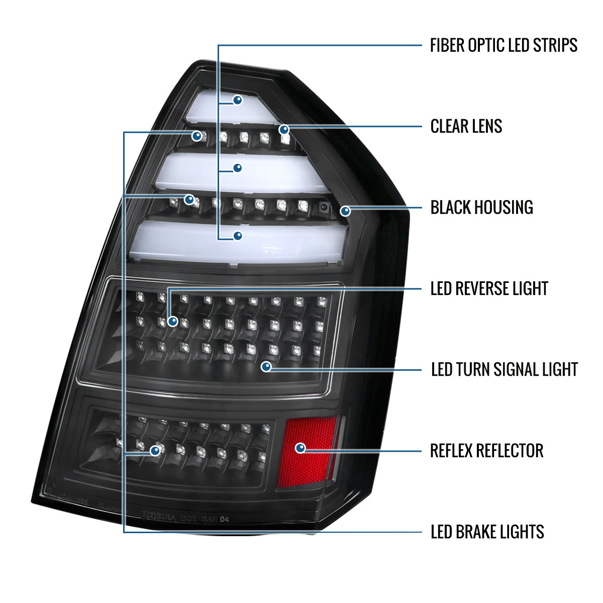 Ronnin - Compatible con Chrysler 300C 2005-2007, Luces Traseras LED Completas Mejoradas, Par de Reemplazo de Ensamblaje | Negro