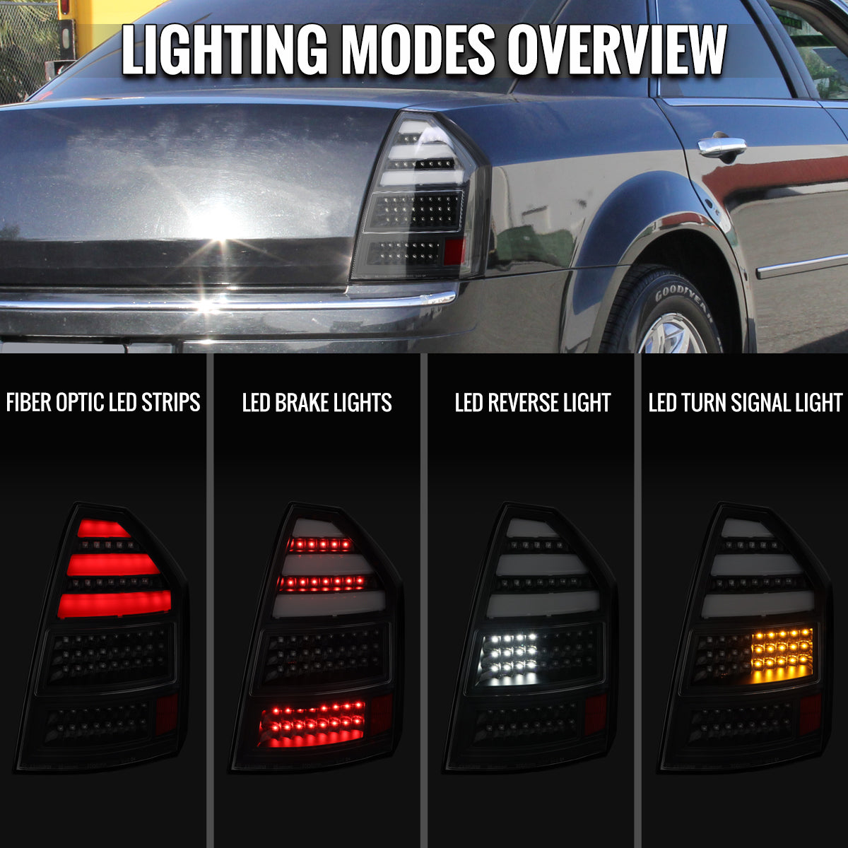 Ronnin - Compatible con Chrysler 300C 2005-2007, Luces Traseras LED Completas Mejoradas, Par de Reemplazo de Ensamblaje | Negro