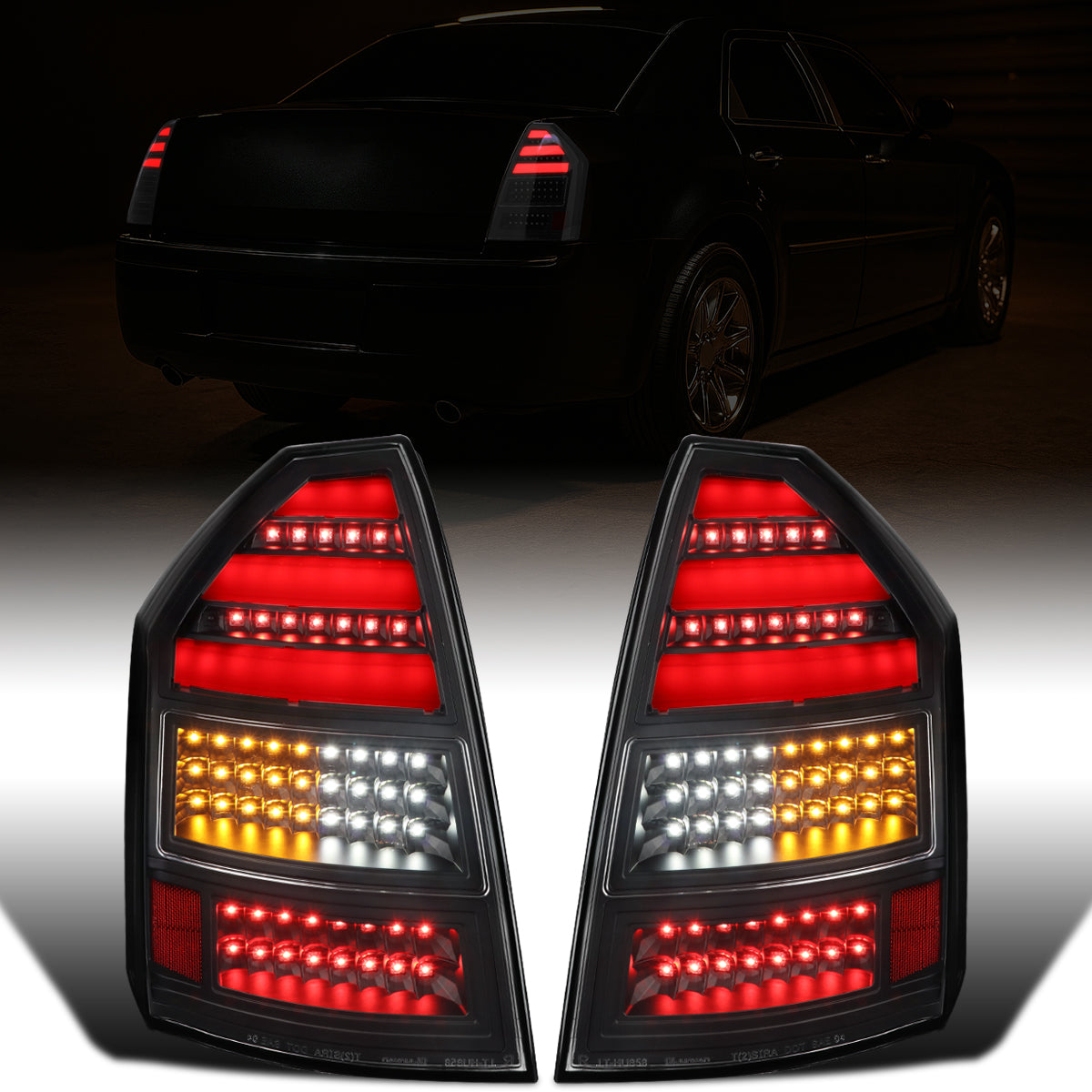 Ronnin - Compatible con Chrysler 300C 2005-2007, Luces Traseras LED Completas Mejoradas, Par de Reemplazo de Ensamblaje | Negro