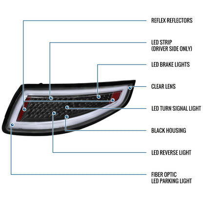 Ronnin - Fits 2005-2008 Porsche 911 997 Carrera Targa 2007-2009 Porsche 911 GT2 GT3 Turbo Upgraded Full LED Tail Lights Replacement Assembly Pair  | Black