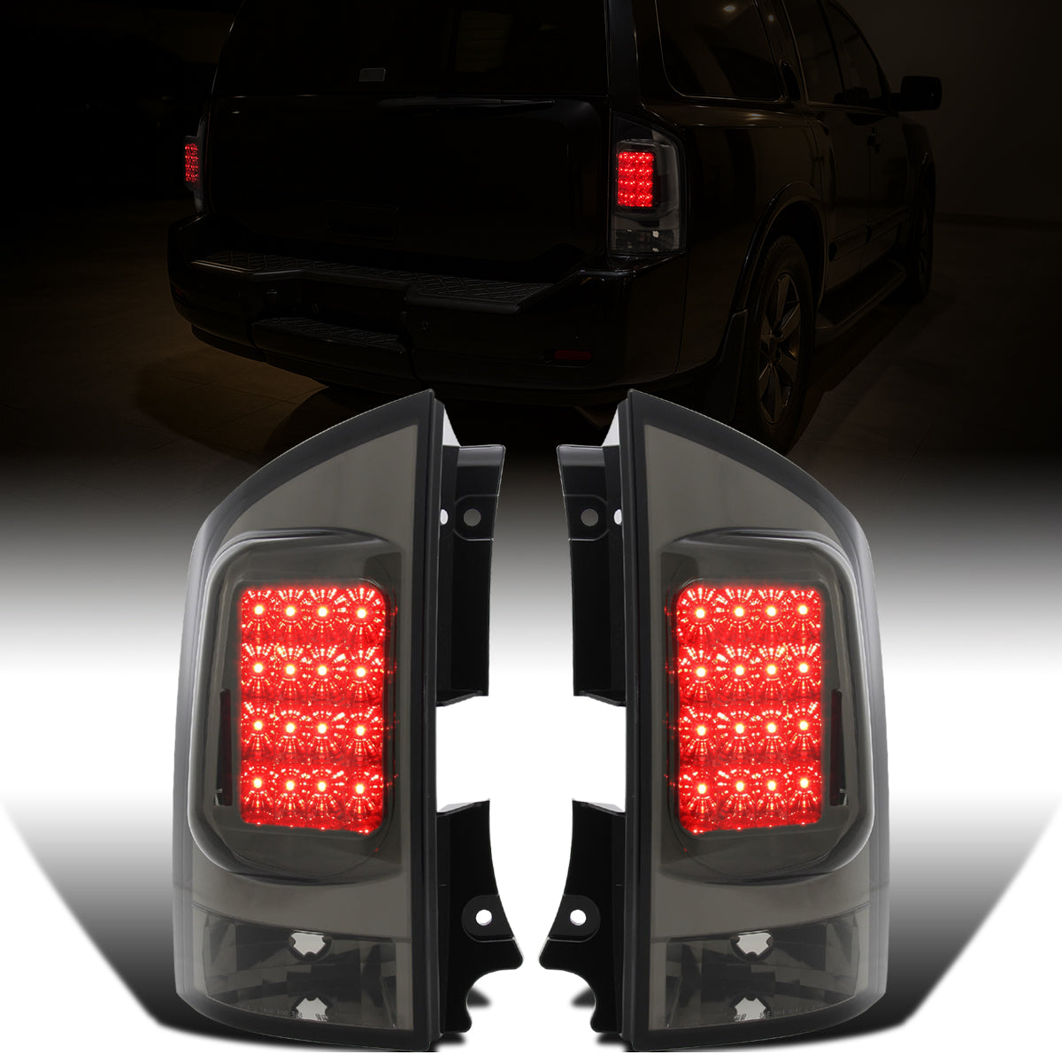 Ronnin - Conjunto de luces traseras con intermitentes y frenos LED integrados, repuesto para Nissan Armada 2005-2015, par | Ahumado