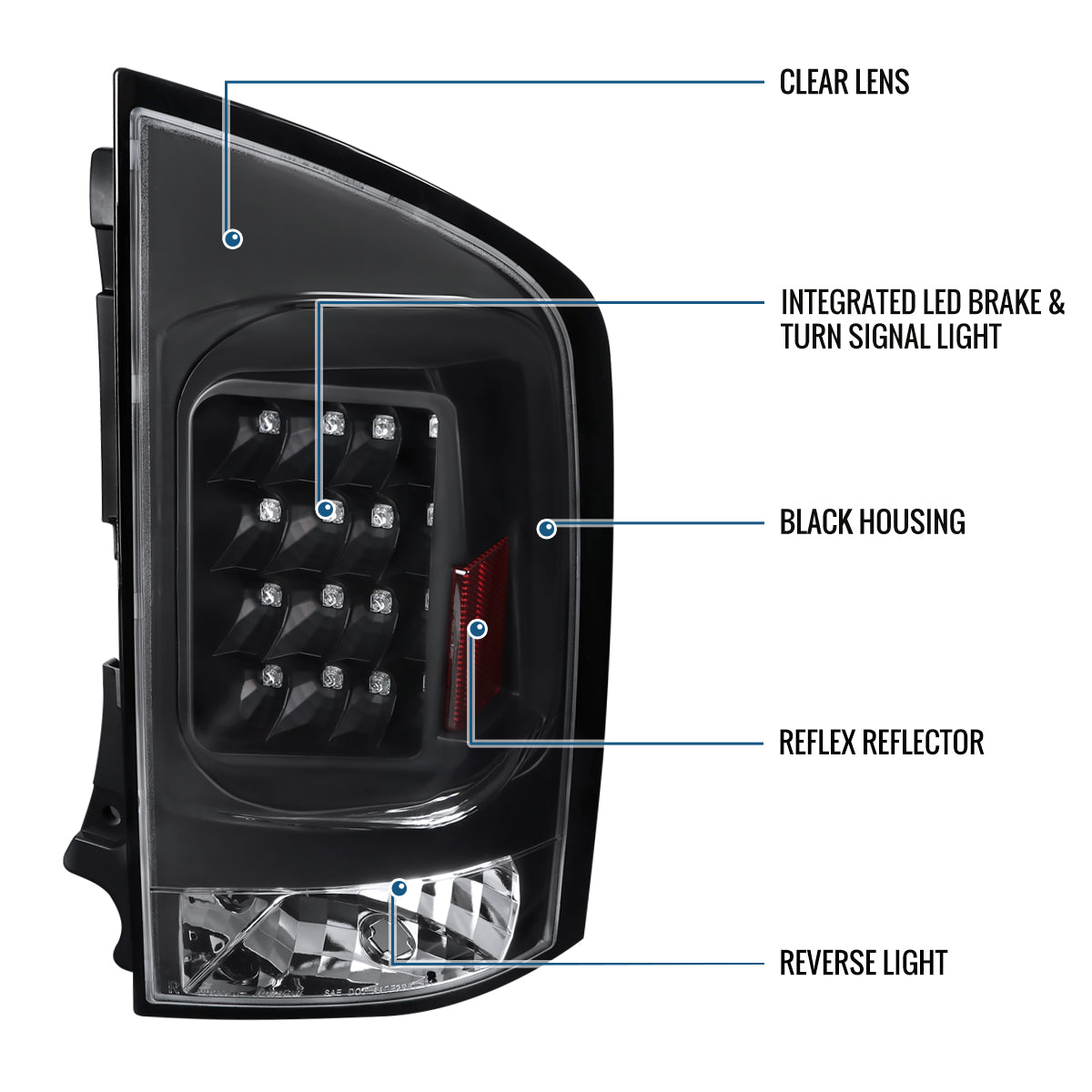 Ronnin - Se adapta a Nissan Armada 2005-2015 Ensamblaje de Luces Traseras con LED Integrado para Freno y Direccionales, Par de Repuesto | Negro