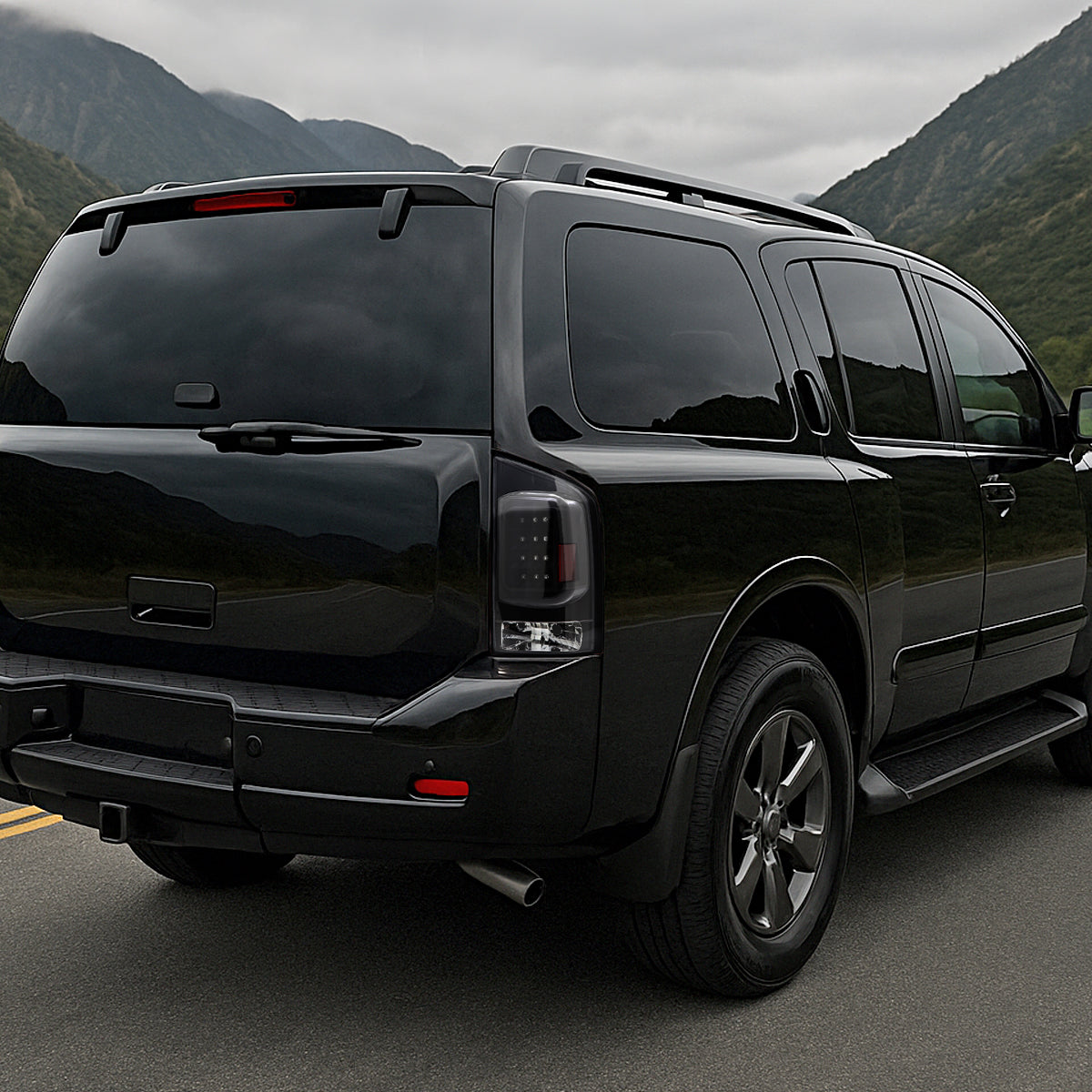 Ronnin - Se adapta a Nissan Armada 2005-2015 Ensamblaje de Luces Traseras con LED Integrado para Freno y Direccionales, Par de Repuesto | Negro