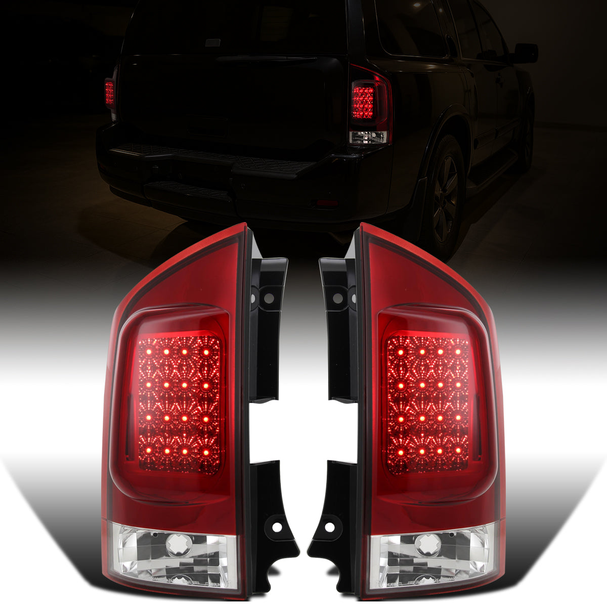 Ronnin - Se adapta a Nissan Armada 2005-2015 Ensamblaje de Luces Traseras con LED Integrado para Freno y Direccionales Par de Reemplazo | Rojo