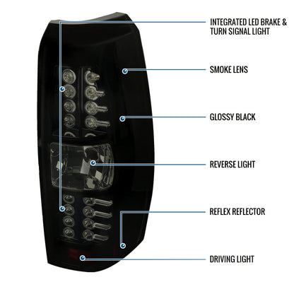 Ronnin - Compatible con Chevy Avalanche 2007-2012 Luces traseras LED integradas de freno y direccionales de repuesto Par | Humo Negro