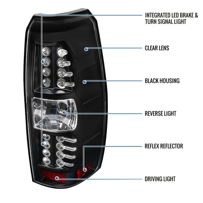 Ronnin - Compatible con Chevy Avalanche 2007-2012 Luces traseras con intermitentes y frenos LED integrados Par de ensamblajes de repuesto | Negro