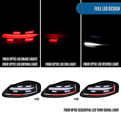 Ronnin - Fits 1997-2004 Porsche Boxster 986 Upgraded Replacement Full LED Sequential Turn Signal Tail Lights Assembly Pair | Black