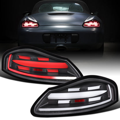 Ronnin - Fits 1997-2004 Porsche Boxster 986 Upgraded Replacement Full LED Sequential Turn Signal Tail Lights Assembly Pair | Black