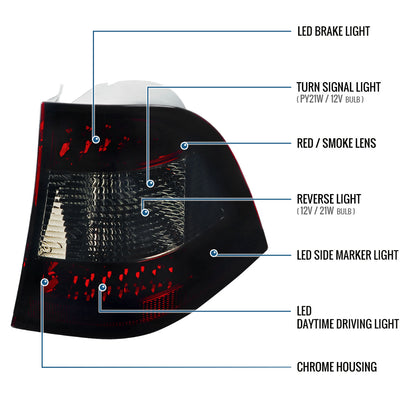 Ronnin - Fits 1998-2005 Mercedes-Benz M-Class W163 US Spec LED Tail Lights Assembly Replacement Pair | Smoky Red