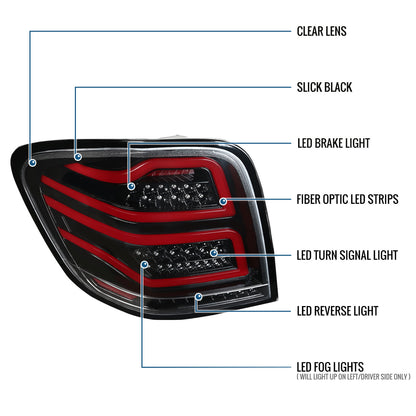 Ronnin - Compatible con Mercedes Benz ML350 ML500 ML320 ML550 de 2006-2011, especificaciones de EE. UU., conjunto de luces traseras LED completas con tubo LED de marcha, versión mejorada | Negro brillante