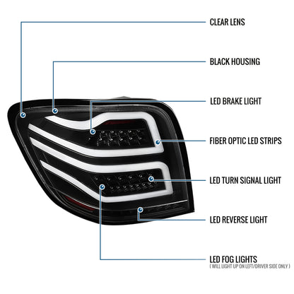 Ronnin - Compatible con Mercedes Benz ML350 ML500 ML320 ML550 de 2006-2011, luces traseras LED completas de repuesto con tubos de luz LED mejorados, ensamblaje | Negro