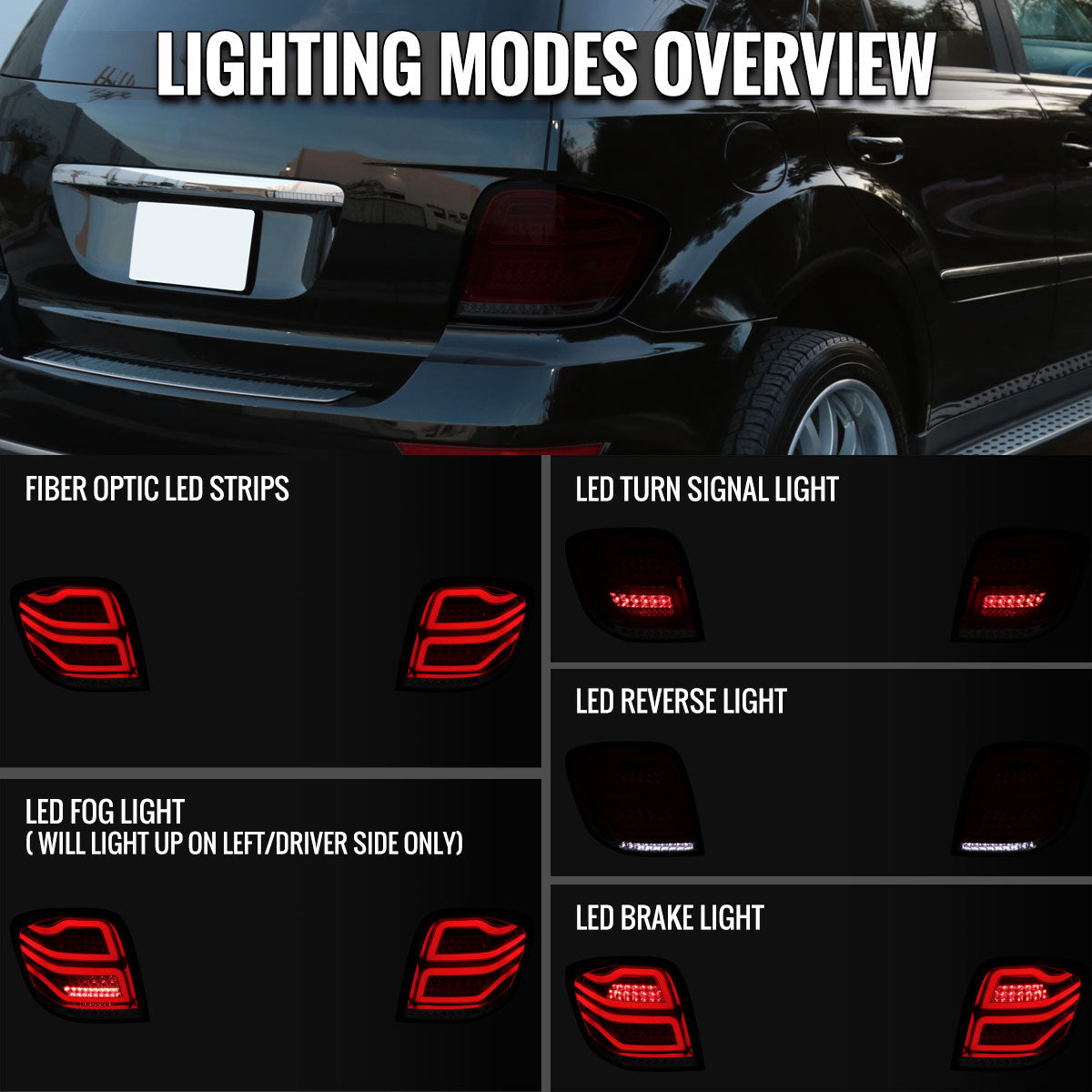 Ronnin - Compatible con Mercedes Benz ML350 ML500 ML320 ML550 de 2006-2011, luces traseras LED de tubo de repuesto mejoradas con luces LED completas | Rojo ahumado