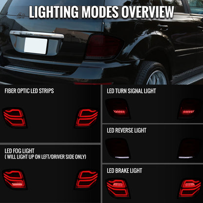 Ronnin - Compatible con Mercedes Benz ML350 ML500 ML320 ML550 de 2006-2011, luces traseras LED de tubo de repuesto mejoradas con luces LED completas | Rojo ahumado