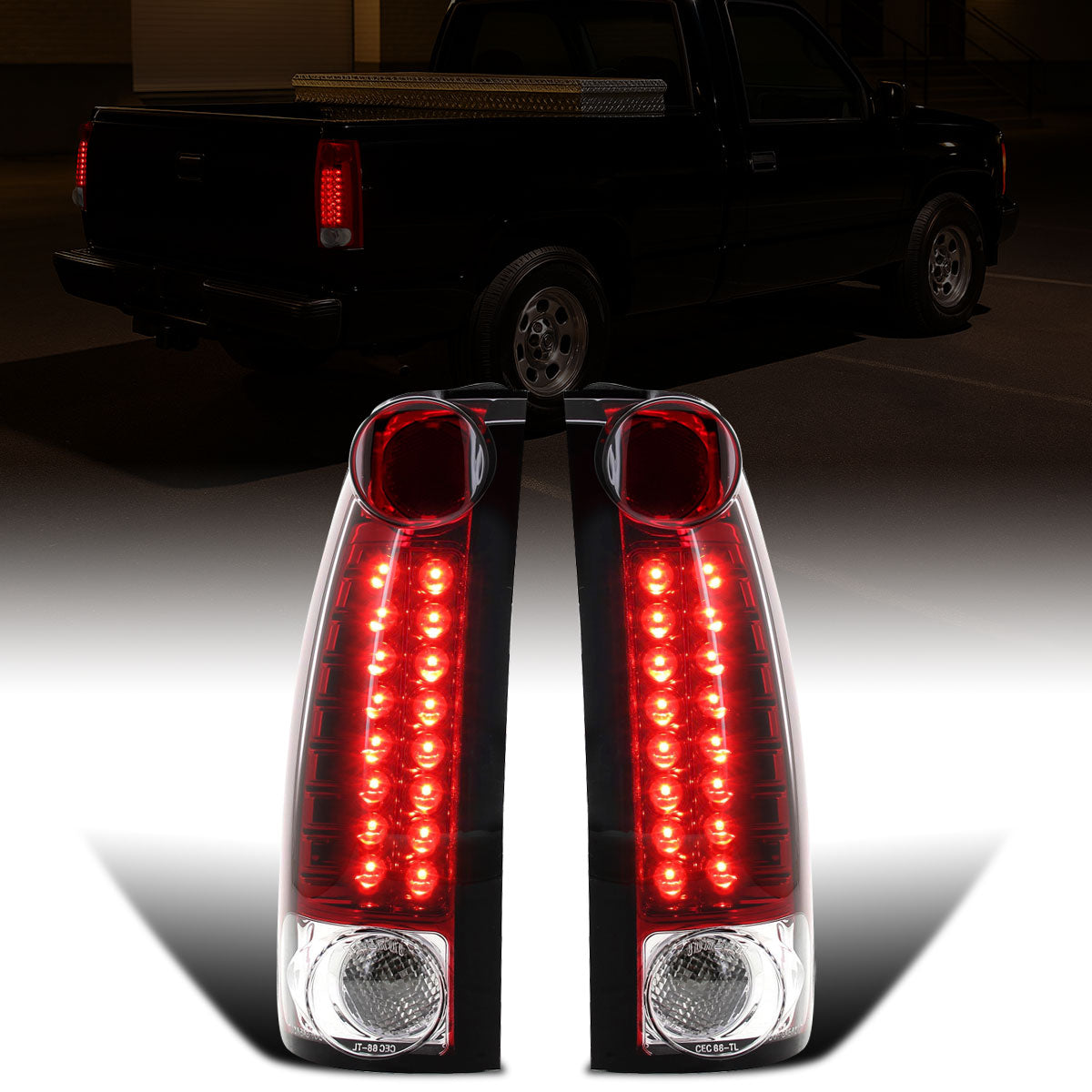 Ronnin - Fits 1988-2000 Chevy GMC C/K C10 Silverado Blazer Tahoe Cadillac Escalade LED Integrated Brake and Turn Signals Tail Lights Assembly Pair | Red
