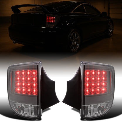 Ronnin - Compatible con luces traseras LED de ensamblaje de mejora de intermitentes integrados y luces de freno par | Negro para Toyota Celica 2000-2005
