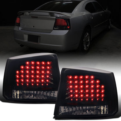 Ronnin - Compatible con Dodge Charger 2005-2010 LED integrado luces traseras con intermitentes y luces de freno, par de repuesto | Negro Ahumado