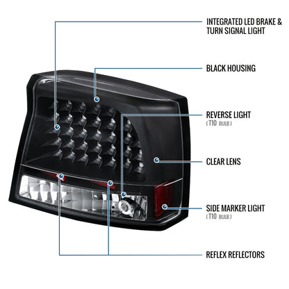 Ronnin - Se adapta a Dodge Charger 2005-2010 LED Integrado Luces Traseras de Freno y Direccionales Par de Reemplazo | Negro